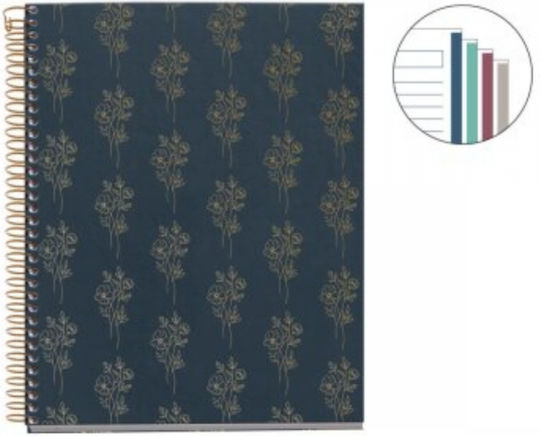 Miquelrius Ruled Spiral Notebook 100 Paper Sheets 14.8x21cm 70g British Bloom Bouquets