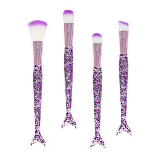 Professional Makeup Brush Set Mermaid Handle 4 Pieces