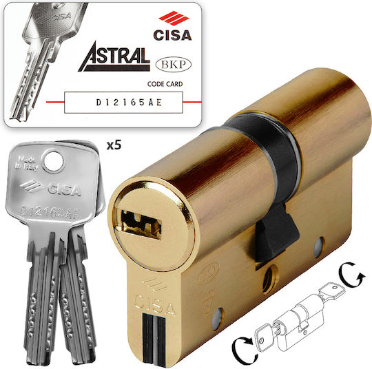 Cisa Κύλινδρος Κλειδαριάς Ασφαλείας Astral-s 62mm (28-34) με 5 Κλειδιά Χρυσός