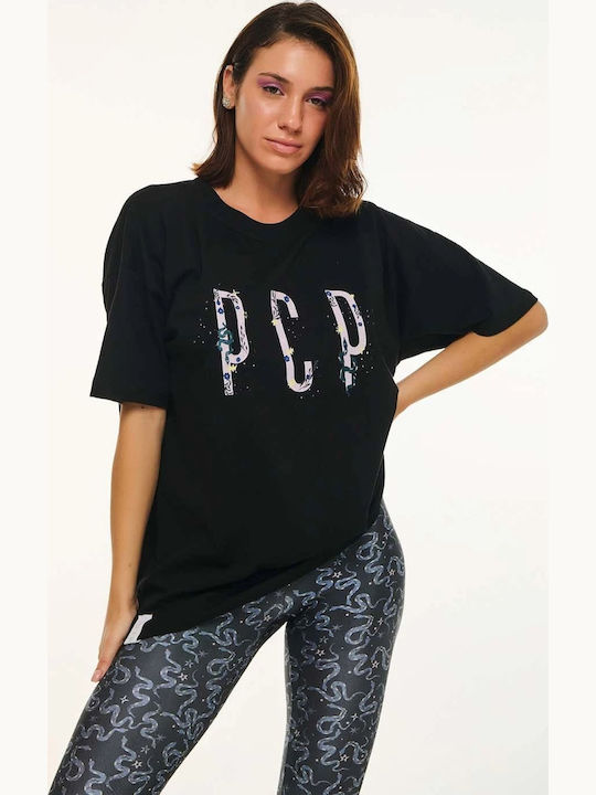 Serpentine Γυναικείο Oversized Crop T-shirt Ριγέ Black