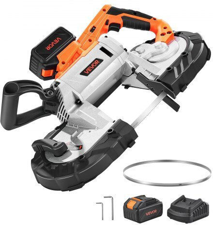 Portable Cordless Band Saw Kit Vevor 20v Battery Charger Cutting Depth 127 mm x 115 mm Metal Band Saw Brushless Motor Variable Speed 0-192 m min Metal Wood Cutting