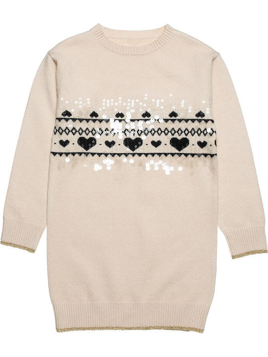 Kinderkleid Mädchenkleider Langärmelig Gestrickt Beiges