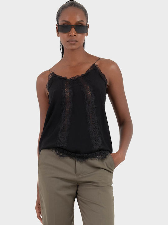 Damen Bluse mit Spitze Black