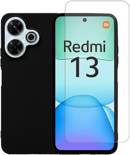 Redshield Back Cover Σιλικόνης Σετ με Τζαμάκι Μαύρο (Redmi 13 / Poco M6 4G)