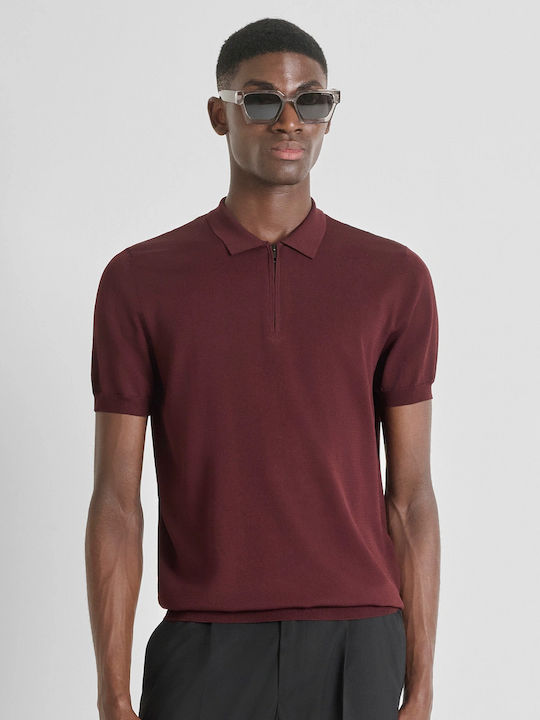 Polo Herrenbluse Kurzarm Burgundisch Dark Cherry