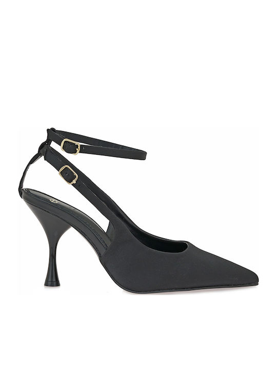 Paris 821 Satin Heels with High Heel Black