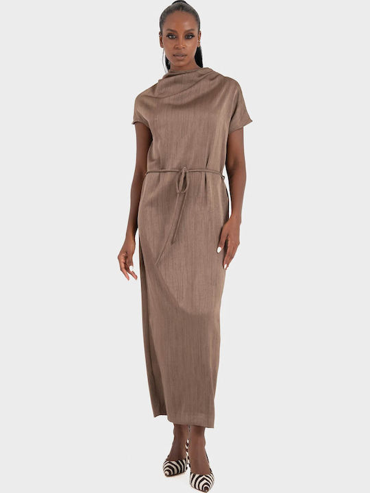 Summer Midi Dress for Wedding and Christening Black Taupe