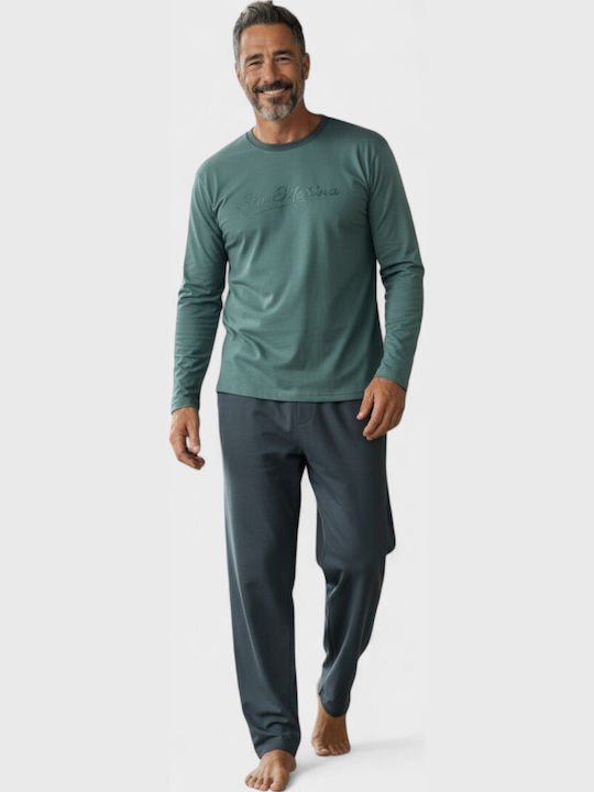 Men's Cotton Pyjamas Interlock Collection Style Matters Petrol Cl2671-1-Petrol Blue