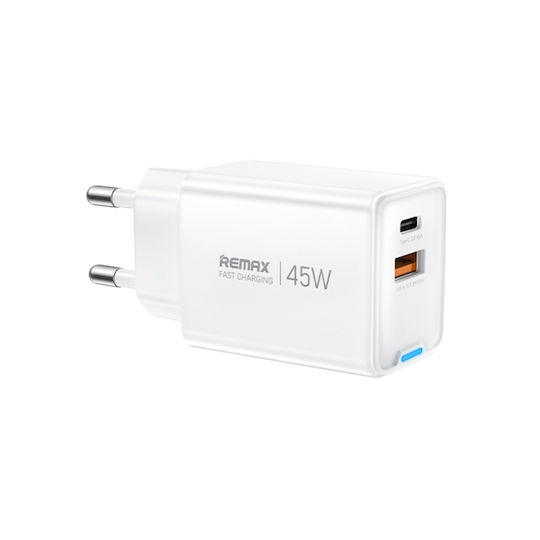 Remax Φορτιστής Χωρίς Καλώδιο GaN με Θύρα USB-A και Θύρα USB-C 45W Quick Charge 4.0 Λευκός (CA05)
