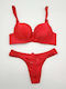 Lunna Dantelat Set de Lenjerie Sutien cu Șir de caractere Red