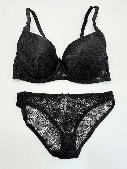 Lunna Dantelat Set de Lenjerie Sutien cu Slip Black