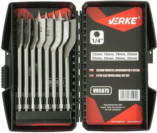 Verke Set 8 Burghie cu Tija Hexagonală pentru Lemn και Metal