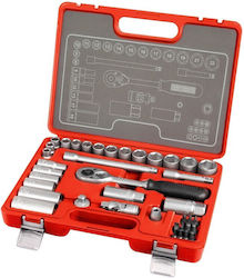 Set Profesional Extol Premium 39 Piese Chei Tubulare Biți 3/8" Șurubelniță cu Clichet Set Profesional Extol Premium 39 Piese Chei Tubulare Biți 3/8" Șurubelniță cu Clichet