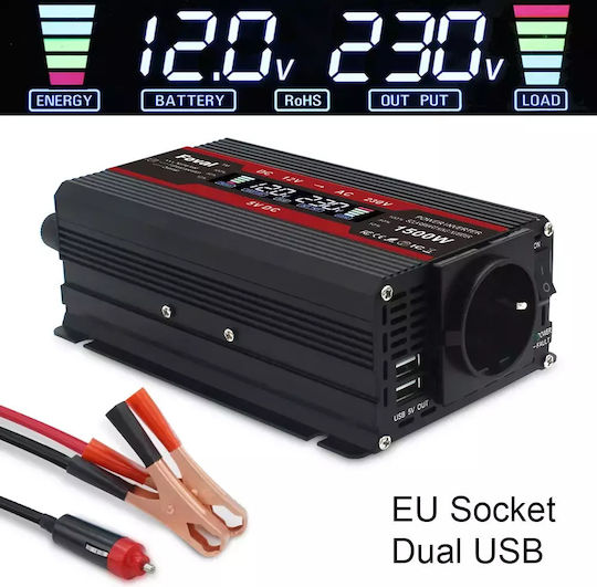 Inverter Car Inverter Modified Sinewave 1500W to Converter 12V DC in 220V AC with 2xUSB