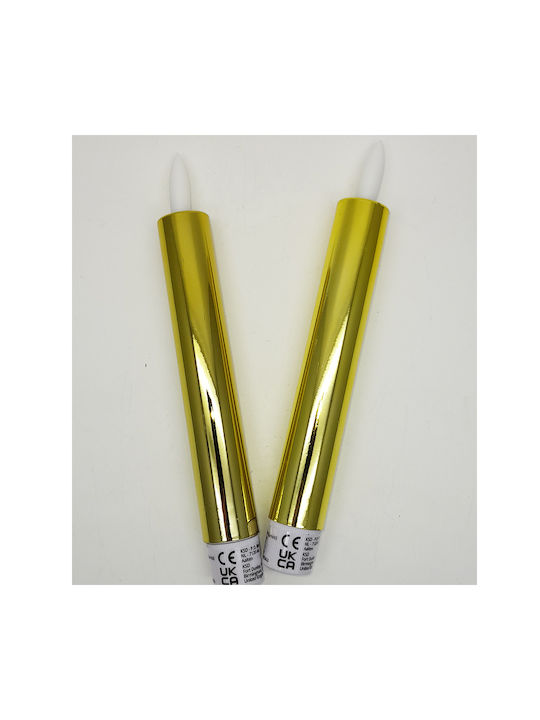 Katoikonhome Σετ 2 Τεμ Κερί Led Χρυσό Μπαταρίας 2.5x17 Εκ Μηχανισμό Timer 6 Ωρών