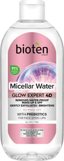 Bioten Glow Expert 4d Micellar Water Αφαίρεσης Μακιγιάζ Προσώπου, Ματιών & Χειλιών 400ml