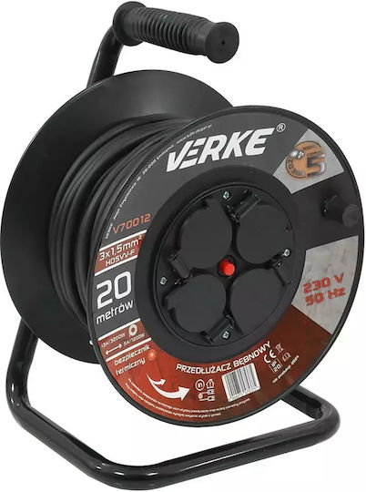Verke Cablu de prelungire cu role 4 locuri cu lungimea de 20m Diametru 3 x 1.5mm² Cupru