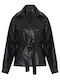 Women's Short Lifestyle Artificial Leather Jacket for Winter Black