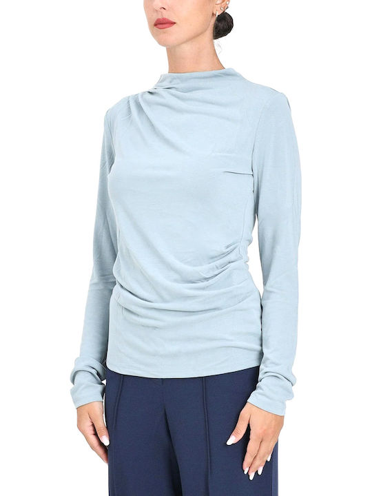 Only Life Damen Crop Top Langärmelig Hellblau