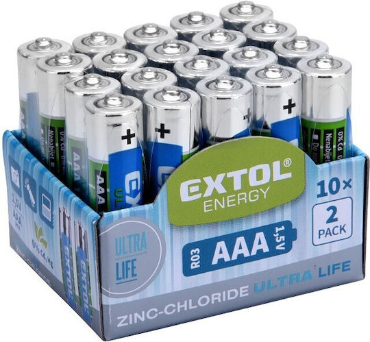 Set 20 Baterii Clorură de Zinc Extol 1.5 V AA R03