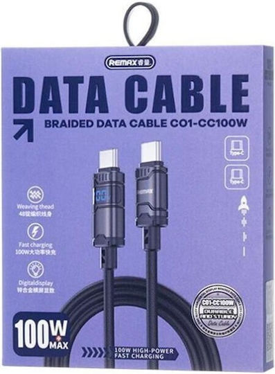 Remax USB 2.0 Cable USB-C male - USB-C 100W Black (69548512465933)