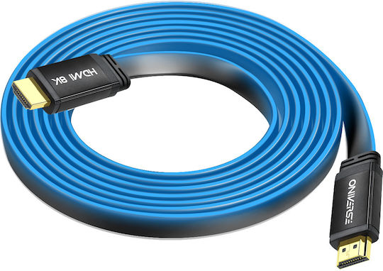 Oniverse Cabluri HDMI 2.1 Ultra High Speed 48Gbps 4K 120Hz HDR VRR Flat HDMI de Sex Masculin - HDMI de Sex Masculin 2m Albastru