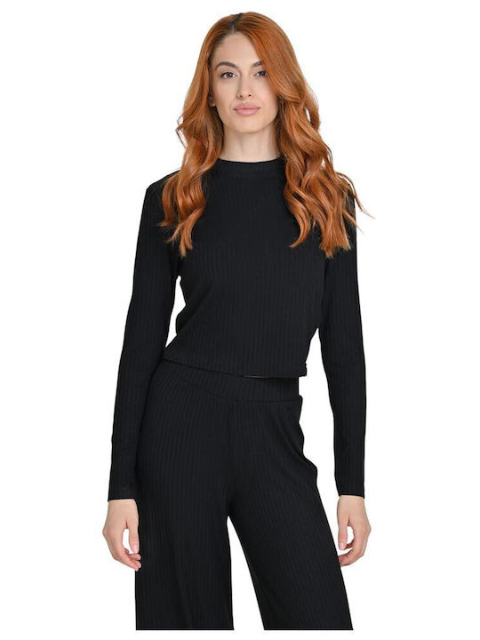 Women's Crop Top Long Sleeve Black