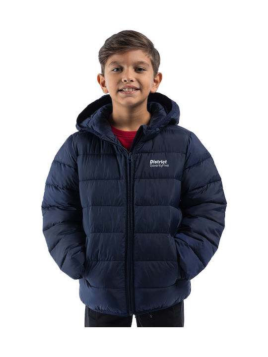 District75 Kids Quilted Short Coat with Hood Blue