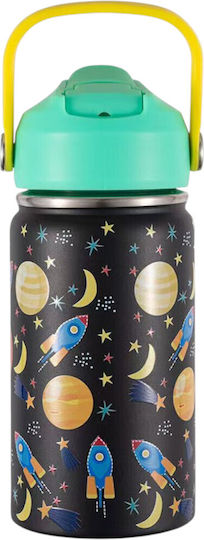 Queen Mother Rockets Kids Water Bottle Thermos NBA Stainless Steel with Straw Black 350ml