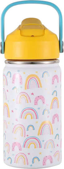 Rainbow Kids Water Bottle Thermos Stainless Steel with Straw White 350ml