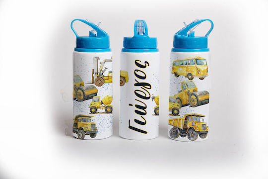 Lid Kids Water Bottle Stainless Steel with Straw Blue 360ml