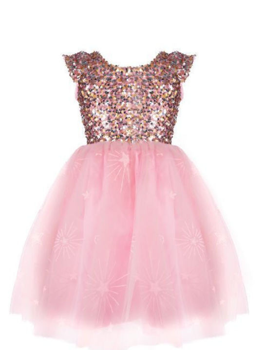 Mädchenkleid Ärmellos mit Pailletten Rosa
