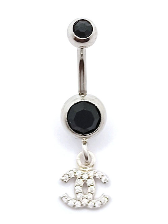 PS Silver Belly Button Piercing Earring Black Steel