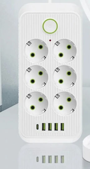 Πολύπριζο 6 Θέσεων με 4 USB-A, 1 USB-C και Καλώδιο 2m