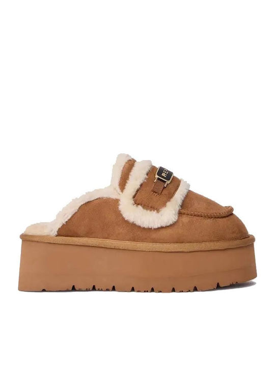 Mules with Chunky Heel in Brown Color