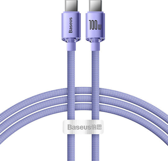 Baseus Crystal Shine Плетен USB 2.0 Кабел USB-C Мъжки - USB-C 100W PD Лилав 1.2m CAJY000605-102