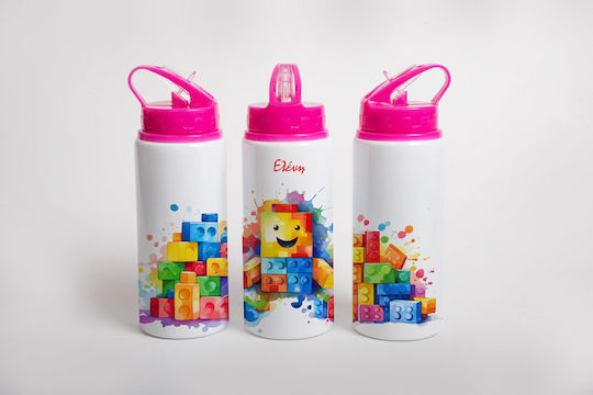 Lid Kids Water Bottle Stainless Steel with Straw Pink 360ml