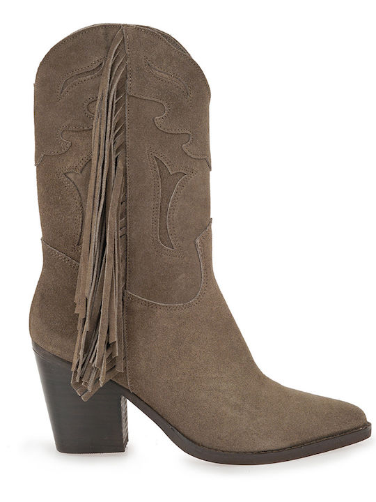 Wildleder Damenstiefel mit hohem Absatz Braun