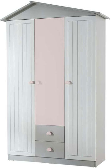 Τρίφυλλη Ντουλάπα Ροζ 130x57x204cm