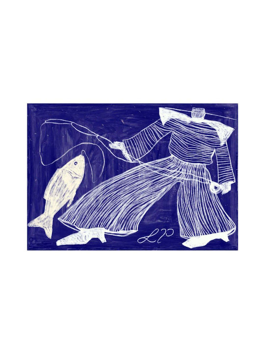 Poster Sam Fishing Blue White 50 X 70 Cm Poster Club