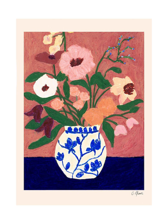 Poster Flowers On Blue Table Multicolored 30 X 40 Cm Poster Club