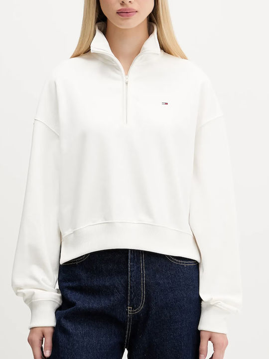Flag Cropped Women's Sweatshirt Jacket Ecru