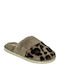 Winter Women's Slippers with Fur Leopard Brown