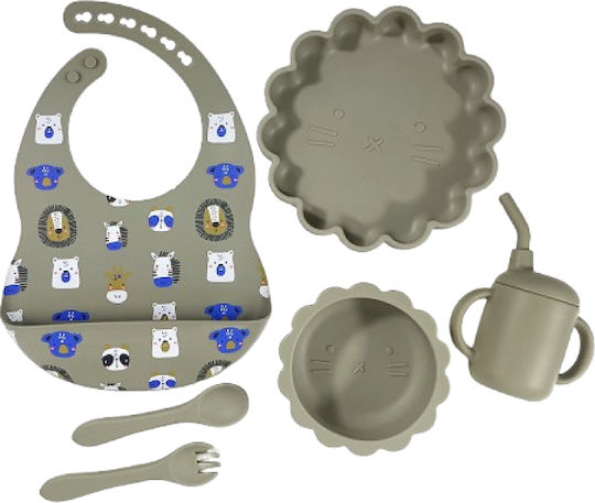 Giggles Co Feeding Set made of Silicone with Non-Slip Base Gray 5pcs for 6+ months