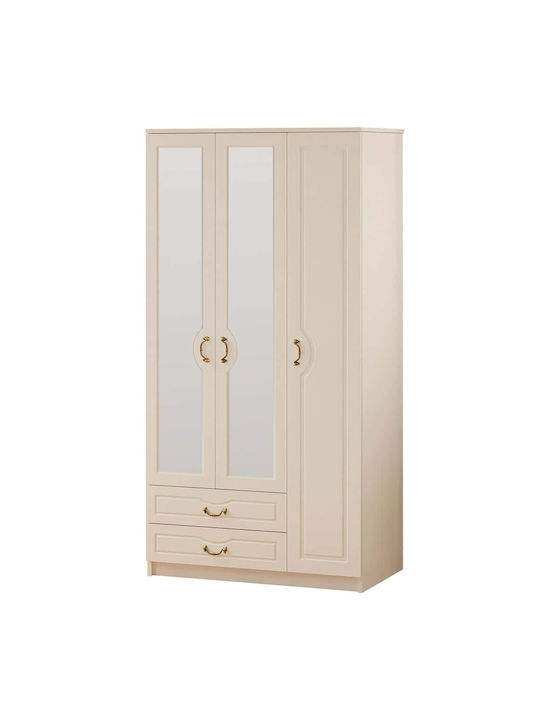Triple Door Wardrobe White 105x52x210cm