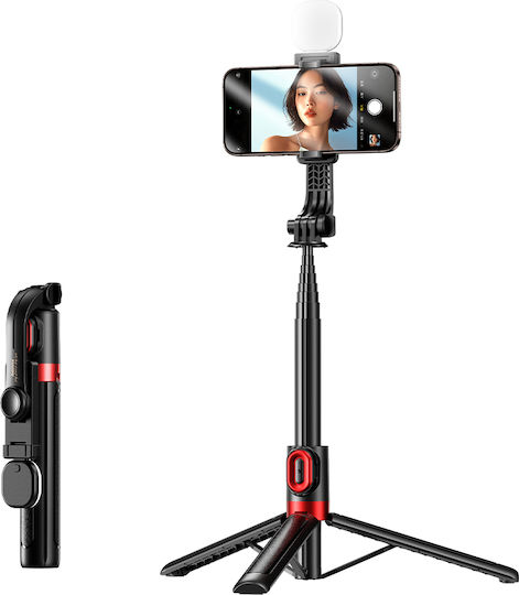 Remax P60 Selfie Stick Ενσωματωμένο Φως Bluetooth Remote Controller Μαύρο