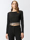 Yanira Women's Crop Top Long Sleeve Black
