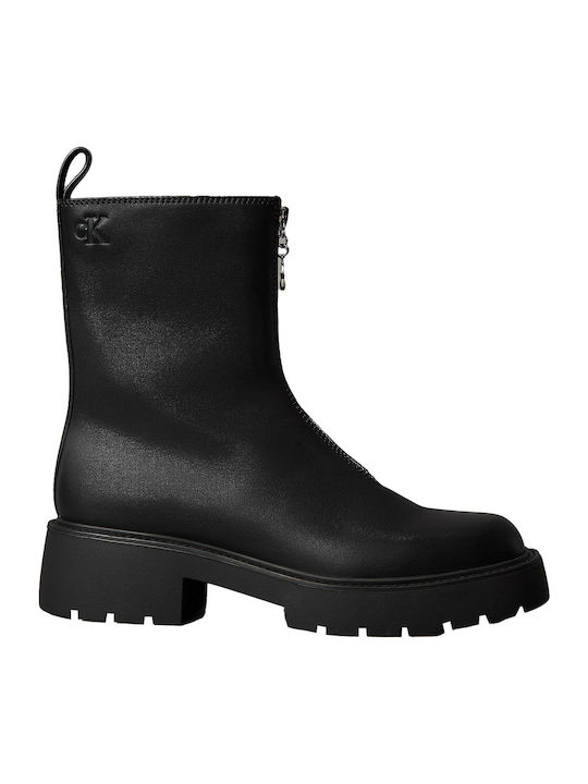 Leather Women's Ankle Boots with Medium Heel Black
