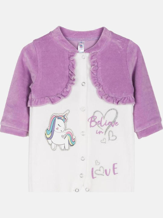 Joyce Baby Bodysuit Long-Sleeved Velvet White-lilac