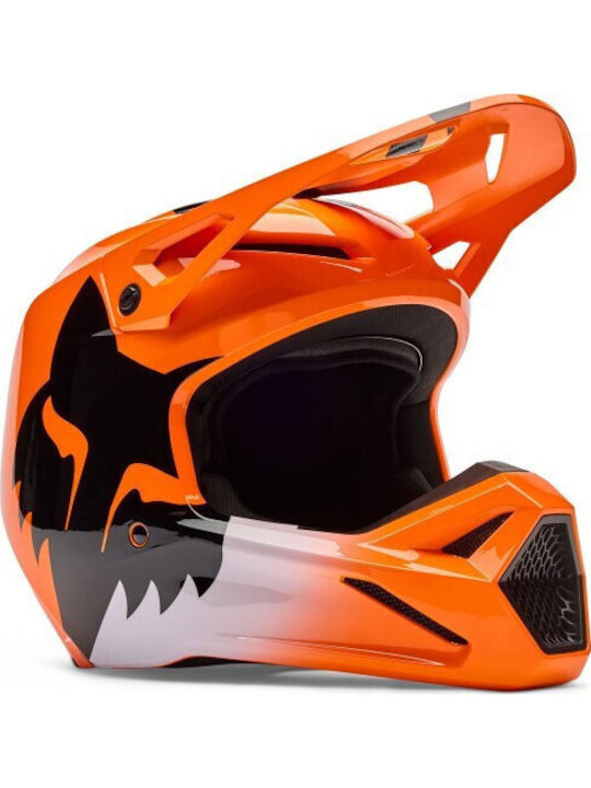 Fox V1 Shield Fluo Orange Motorcycle Helmet Mot...